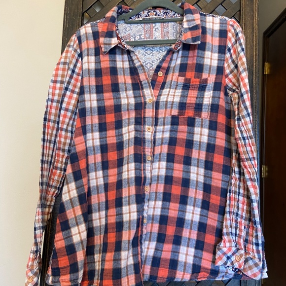 The Poppy Seed; Orange Boho Floral, Plaid & Checkered Flannel - Picture 3 of 7